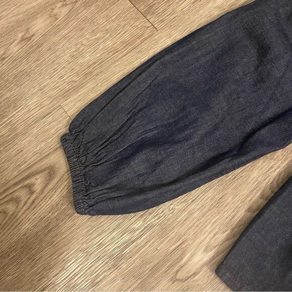 NWT- J crew Blue Smocked Denim / Jean puff sleeve top size L - Picture 4 of 7